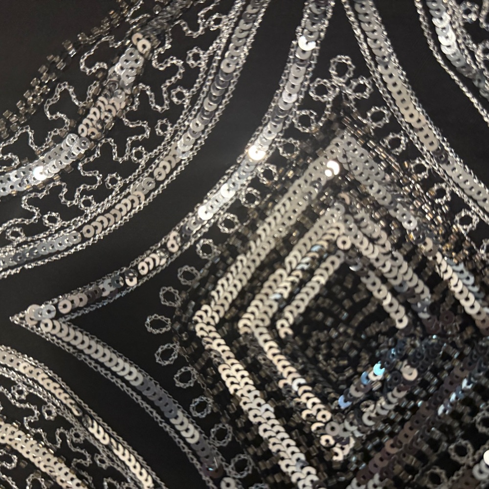 Black and Silver Sequin Patterned Fabric